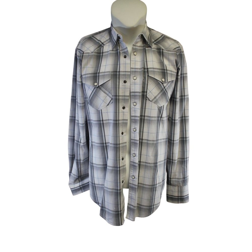 American Rag CIE /Polo long sleeved/ (Size M)/White with Blue and Black Stripes